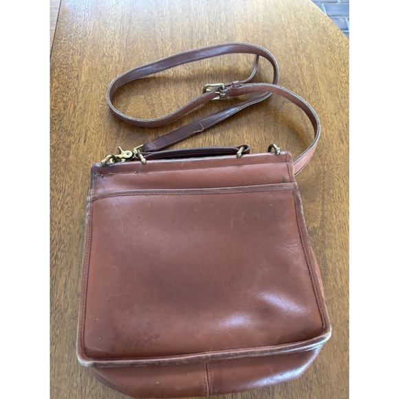 Vintage Coach Leather Turnlock Crossbody Bag Brown Saddle Flap - Picture 2 of 9